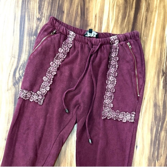POL Maroon Lace Accent Jogger Pants - Picture 3 of 4